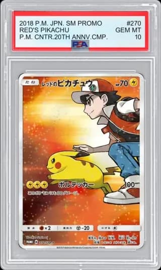 2018 P.M. JPN. SM PROMO P.M. CNTR.20TH ANNV.CMP. RED'S PIKACHU #270 PSA 10