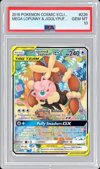 2019 POKEMON COSMIC ECLIPSE MEGA LOPUNNY & JIGGLYPUFF-GX #226 PSA 10
